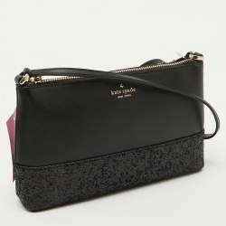 Pre Owned Kate Spade Black Glitter and Leather Ramey Greta Court Crossbody Bag