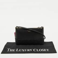 Pre Owned Kate Spade Black Glitter and Leather Ramey Greta Court Crossbody Bag