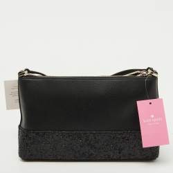 Pre Owned Kate Spade Black Glitter and Leather Ramey Greta Court Crossbody Bag