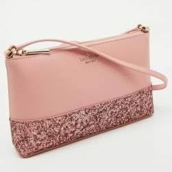 Kate Spade Pink Glitter and Leather Ramey Greta Court Crossbody Bag
