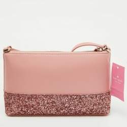Kate Spade Pink Glitter and Leather Ramey Greta Court Crossbody Bag