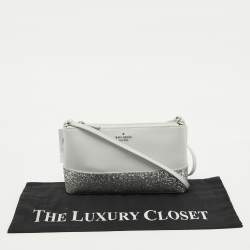 Kate Spade Grey Glitter and Leather Ramey Greta Court Crossbody Bag