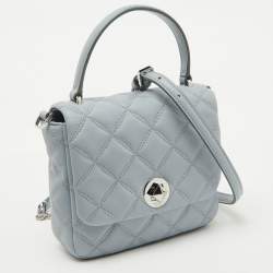 Pre Owned Kate Spade Light Blue Quilted Leather Natalia Square Top Handle Bag