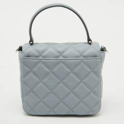 Pre Owned Kate Spade Light Blue Quilted Leather Natalia Square Top Handle Bag