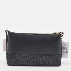 Pre Owned Kate Spade Black Glitter and Leather Ramey Greta Court Crossbody Bag