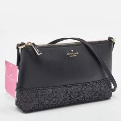 Pre Owned Kate Spade Black Glitter and Leather Ramey Greta Court Crossbody Bag