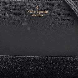 Pre Owned Kate Spade Black Glitter and Leather Ramey Greta Court Crossbody Bag