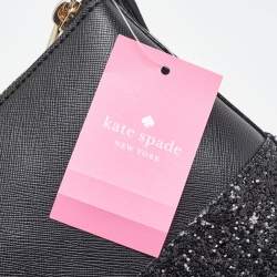 Pre Owned Kate Spade Black Glitter and Leather Ramey Greta Court Crossbody Bag