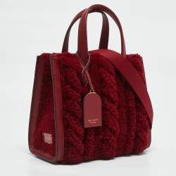 Pre Owned Kate Spade Red Leather and Shearling Manhattan Cable Tote