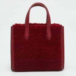 Pre Owned Kate Spade Red Leather and Shearling Manhattan Cable Tote
