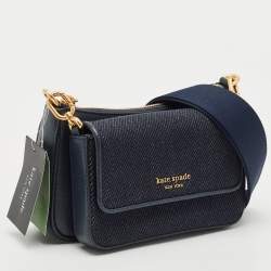 Kate Spade Navy Blue Denim and Saffiano Leather Double Up Crossbody Bag