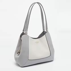 Pre Owned حقيبة كتف كيت سبيد رمادي/أبيض جلد بثلاثة أقسام لينا