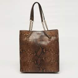 Pre Owned حقيبة يد كيت سبيد South Kensington جلد بنمط ثعبان بيج/ رمادية