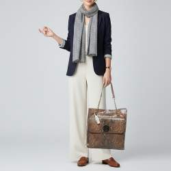 Pre Owned حقيبة يد كيت سبيد South Kensington جلد بنمط ثعبان بيج/ رمادية