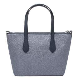 Pre Owned Kate Spade Sliver/Blue Glitter Leather Joeyley Tote