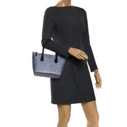 Pre Owned Kate Spade Sliver/Blue Glitter Leather Joeyley Tote