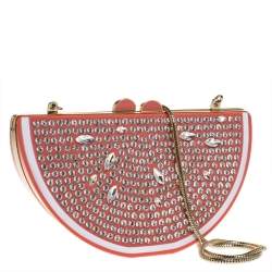 Kate Spade Coral Crystal Embellished Resin Flights Of Fancy Grapefruit Slice Clutch