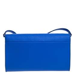 Pre Owned Kate Spade Blue Leather Seahorse Applique Flap Crossbody Bag