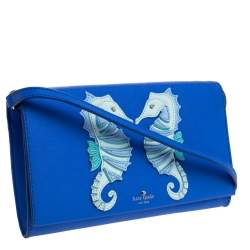 Pre Owned Kate Spade Blue Leather Seahorse Applique Flap Crossbody Bag