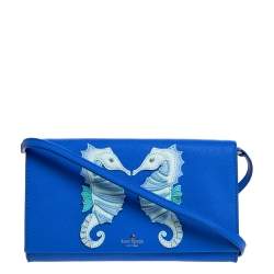 Pre Owned Kate Spade Blue Leather Seahorse Applique Flap Crossbody Bag