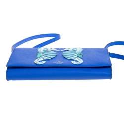 Pre Owned Kate Spade Blue Leather Seahorse Applique Flap Crossbody Bag