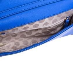 Pre Owned Kate Spade Blue Leather Seahorse Applique Flap Crossbody Bag