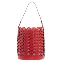 Pre Owned Kate Spade Red Leather Dorie Medium Bucket Bag