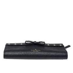 Pre Owned Kate Spade Black Leather Crystal Studded Wallet