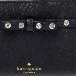 Pre Owned Kate Spade Black Leather Crystal Studded Wallet