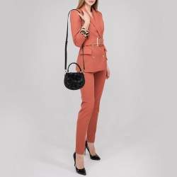 Pre Owned Kate Spade Black Floral Applique Leather Madison Layden Top Handle Bag