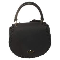 Pre Owned Kate Spade Black Floral Applique Leather Madison Layden Top Handle Bag