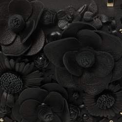 Pre Owned Kate Spade Black Floral Applique Leather Madison Layden Top Handle Bag