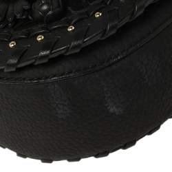 Pre Owned Kate Spade Black Floral Applique Leather Madison Layden Top Handle Bag