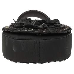 Pre Owned Kate Spade Black Floral Applique Leather Madison Layden Top Handle Bag