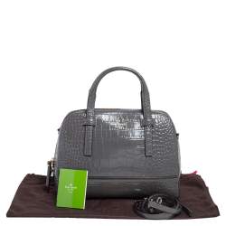 Kate Spade Glossy Dark Grey Croc Embossed Leather Riverside Street Felix Satchel