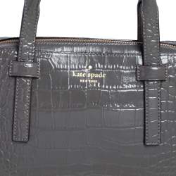 Kate Spade Glossy Dark Grey Croc Embossed Leather Riverside Street Felix Satchel