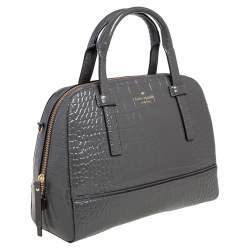 Kate Spade Glossy Dark Grey Croc Embossed Leather Riverside Street Felix Satchel