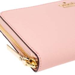 Pre Owned Kate Spade Baby Pink Leather Lacey Zip Around Wallet