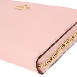 Pre Owned Kate Spade Baby Pink Leather Lacey Zip Around Wallet