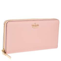 Pre Owned Kate Spade Baby Pink Leather Lacey Zip Around Wallet