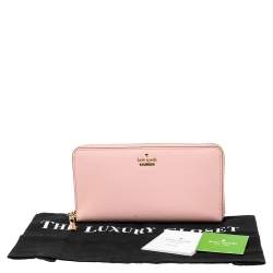 Pre Owned Kate Spade Baby Pink Leather Lacey Zip Around Wallet