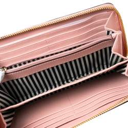 Pre Owned Kate Spade Baby Pink Leather Lacey Zip Around Wallet
