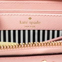 Pre Owned Kate Spade Baby Pink Leather Lacey Zip Around Wallet