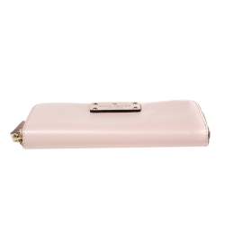 Pre Owned محفظة كونتينينتال كيت سبيد جلد وردي فاتح سحاب ملتف 