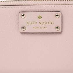 Pre Owned محفظة كونتينينتال كيت سبيد جلد وردي فاتح سحاب ملتف 