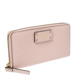 Pre Owned محفظة كونتينينتال كيت سبيد جلد وردي فاتح سحاب ملتف 