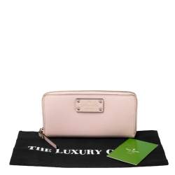 Pre Owned محفظة كونتينينتال كيت سبيد جلد وردي فاتح سحاب ملتف 