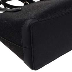 Pre Owned Kate Spade Black Shimmer Glitter And Saffiano Leather Top Zip Tote