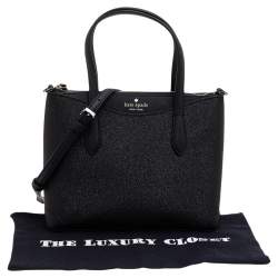 Pre Owned Kate Spade Black Shimmer Glitter And Saffiano Leather Top Zip Tote