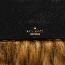 Pre Owned حقيبة كلتش كيت سبيد جلد وفرو صناعي أسود/بني 